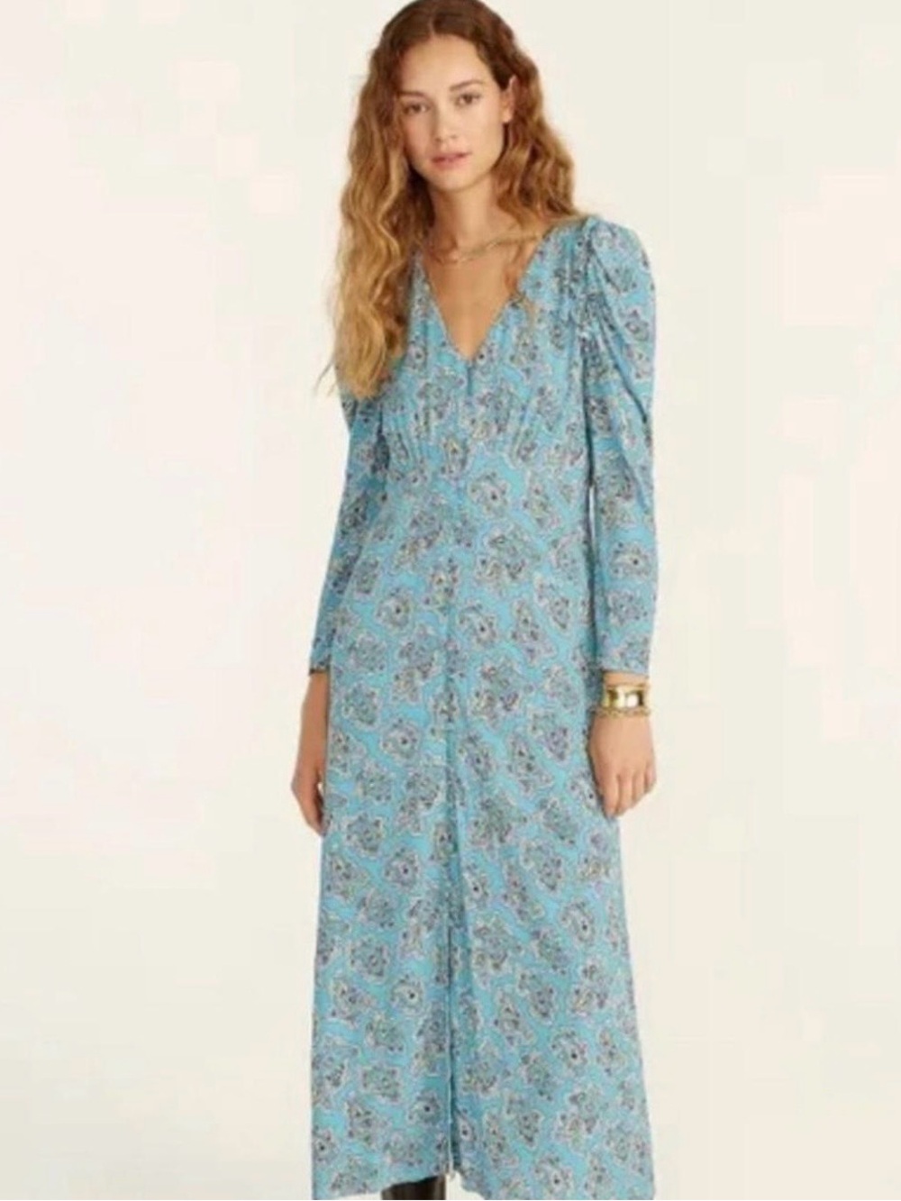 Drapey puff-sleeve dress in paisley bunch
